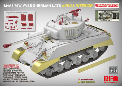 Rye Field Model Modelbouwpakket Militaire voertuigen - 5136 M4A3 76W VVSS Sherman laat - Upgrade versie - met volledig interieur Plastic - 1:35 - Modelbouw