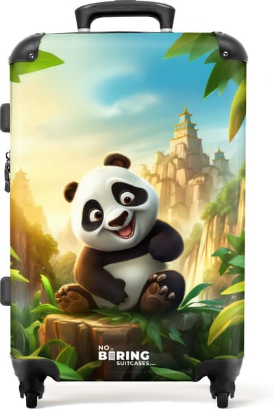 NoBoringSuitcases.com - Grote koffer hardcase - Kinderkoffer panda geschikt voor jongens en meisjes - Reiskoffer met 4 wielen - Trolley op wieltjes 72 liter - Rolkoffer groot kinderen - Ruimbagage valies 20kg - Suitcase large - Bagagekoffer tsa slot