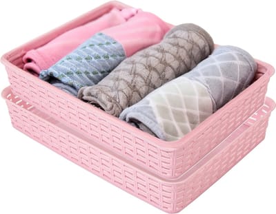 Hega Hogar Opbergmandje/ladeverdeler - 2x - roze - 4.5 liter - kunststof - 26 x 35 x 6 cm - kastmandjes - manden
