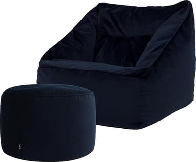 Comfortabele Zitzak Fauteuil met Hocker - Donkerblauw Fluweel