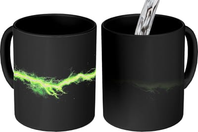 Magische Mok - Foto op Warmte Mokken - Koffiemok - Elektriciteit - Lijn - Vonken - Groen - Magic Mok - Beker - 350 ML - Theemok