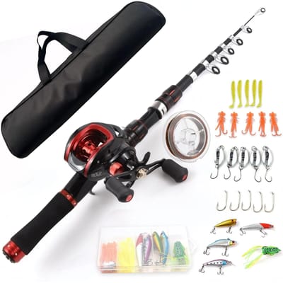 Hengel en Molen Combo 2.4m Telescopische Hengel met Rechtshand Baitcasting Molen Right Hand black