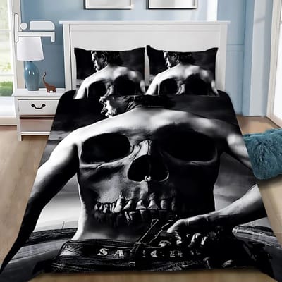 Sons Of Anarchy Retro Dekbedovertrek Kussensloop Beddengoed Set Volwassen Jongen Meisje Slaapkamer Decoratie Kinder Cadeau Enkel Dubbel Maat US Twin(172x218cm)