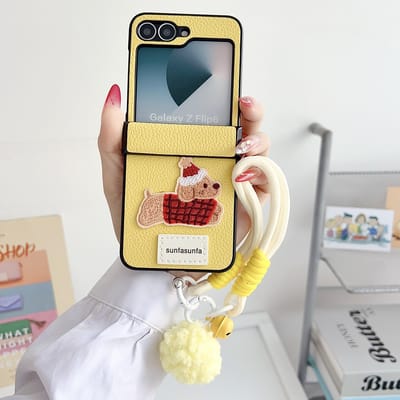 Cartoon PU Lederen Telefoonhoesje voor Samsung Galaxy Z Flip 6 5 4 3 Flip6 Flip5 Flip4 Flip3 5G Polsband Scharnier Beschermhoes For Samsung Galaxy Z Flip6