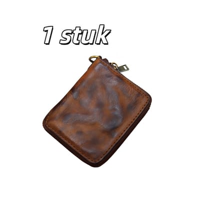 1 stuk - Verticale vierkante portemonnee - Ritssluiting - Plantaardig gelooid leer - Vintage stijl - 11 cm * 8 cm * 2,5 cm - Bruin