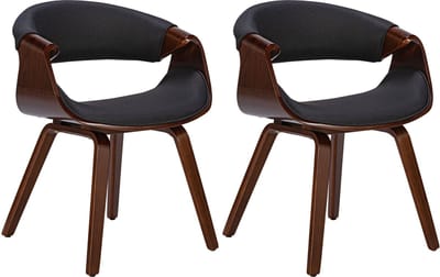 CLP Foley Set van 2 eetkamerstoelen - Met armleuning - Houten frame - walnoot/zwart Stof
