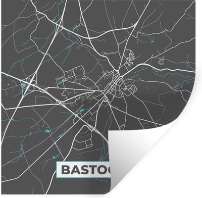 Muurstickers - Sticker Folie - België – Bastogne – Stadskaart – Kaart – Blauw – Plattegrond - 100x100 cm - Plakfolie - Muurstickers Kinderkamer - Zelfklevend Behang XXL - Zelfklevend behangpapier - Stickerfolie