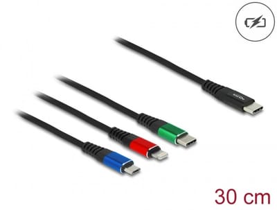 Delock 86820 USB-laadkabel USB 2.0 USB-C stekker, USB-C stekker, USB-micro-B stekker, Apple Lightning stekker 0.30 m Zw