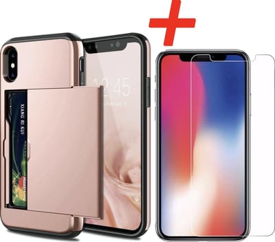 Geschikt voor Apple iPhone X / XS Backcover | Roze | Pasjeshouder