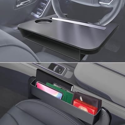 Autostuurtafel en Zitvlak Organizer - 2 in 1 Auto Eet- en Drinkoplossing met Multifunctionele Laptop Desk