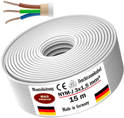 Voedingskabel voor vochtige ruimtes, 3 x 1,5 mm², 15 m