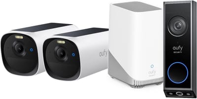 eufy E40 2-CamSet (HomeBase 3 S380) - draadloze outdoor beveiligings camera op zonne-energie - 2K-resolutie, MaxColor nachtzicht + eufy Security E340 Video Deurbel – Dual-Cam technologie, 2K Full HD-resolutie, kleur nachtzicht - bund