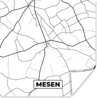 Poster Plattegrond – Mesen – Zwart Wit – Stadskaart - Kaart - België - 100x100 cm XXL