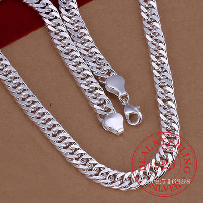 Colliers en argent 925 pur pour hommes, chaîne de 6 mm et 10 mm, collier ras du cou de 50,8 cm et 61 cm, accessoires de mode pour hommes, cadeaux 10MM/20 inch gray