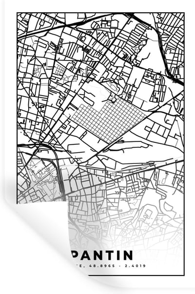 Muurstickers - Sticker Folie - Stadskaart - Plattegrond - Pantin - Kaart - Frankrijk - Zwart wit - 20x30 cm - Plakfolie - Muurstickers Kinderkamer - Zelfklevend Behang - Zelfklevend behangpapier - Stickerfolie