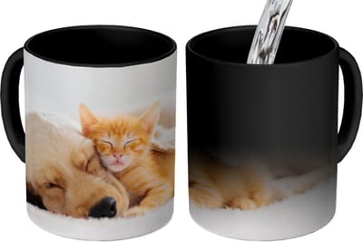 Magische Mok - Foto op Warmte Mokken - Koffiemok - Dieren - Hond - Kitten - Rood - Magic Mok - Beker - 350 ML - Theemok