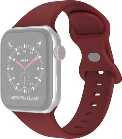 Siliconen bandje - geschikt voor Apple Watch 1/2/3/4/5/6/7/8/9/10/11/ SE (1,2,3) met maat 38 mm / 40 mm / 41 mm en 42 mm (Watch 10/11) - maat S/M - bordeauxrood