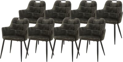 WAYS. – Kunstleren eetkamerstoelen – Mosgroen – Uniek en modern design – Metalen poten – 8 stuks