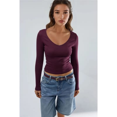 Getailleerde V-hals Langdurige Blouse