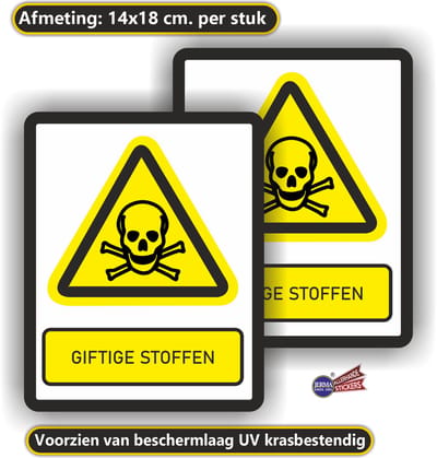 Jerma - Doodshoofd giftige stoffen - Stickers - 2 st - 14 x 18 cm - Weerbestendig - Zelfklevend