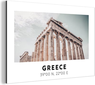 Wanddecoratie Metaal - Aluminium Schilderij Industrieel - Parthenon - Griekenland - Athene - 180x120 cm - Dibond - Foto op aluminium - Industriële muurdecoratie - Voor de woonkamer/slaapkamer