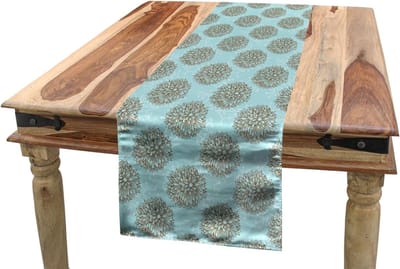 ABAKUHAUS turquoise tafelloper, vintage bloemen, eetkamerkeuken rechthoekige decoratieve tafelloper, 40 x 180 cm, bruinblauw
