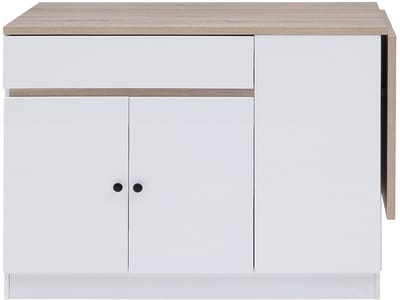 Vente-unique Keukeneiland met opbergruimte van mdf - Wit en naturel - HELOMY L 180 cm x H 90 cm x D 60 cm