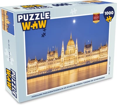 Puzzel Hongaars parlementsgebouw en rivier de Donau tijdens de schemering - Legpuzzel - Puzzel 1000 stukjes volwassenen