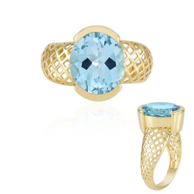 Cavill - Hemelblauwe Topaas Ring 5,85 ct - 925 Sterling Zilver Verguld - Ovaal Slijpsel Bezel - Luxe Braziliaanse Topaas Sieraden
