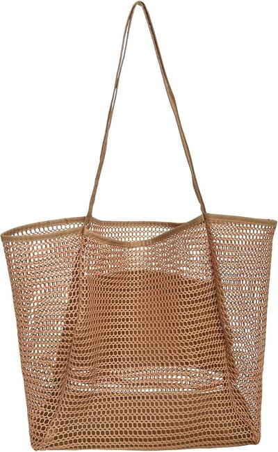 Grote Mesh Strandtas voor Vrouwen, Ruime Shopper met Rits, Perfect voor Strand, Vakantie en Gezinsuitjes