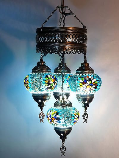 Turkse hanglamp mozaïek glas multicolour - hanglamp 4 bollen - hoogte 80 cm - handgemaakt en uniek