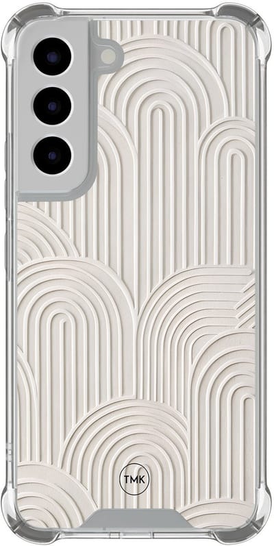 Shockproof hoesje geschikt voor Samsung Galaxy S22 - Sand curves - Schokbestendig - Verhoogde randen - TPU case - Extra Sterke Back Cover - Geometrisch patroon - Transparant, Beige