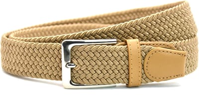 Timbelt Elastische Riem met Gevlochten Stretch Elastiek – Dames / Heren riem vegan - Beige - Lengte totaal 130 cm / Riemmaat 115