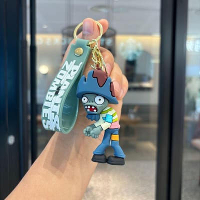 Planten Sleutelhanger Set, Erwtenwerper Zonnebloem Zombie Figuur Sleutelhanger, PVC Spelkarakter Sleutelhanger voor Tas Rugzak Cadeau gray