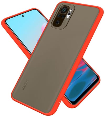 Cadorabo Hoesje geschikt voor Xiaomi RedMi NOTE 10 4G / RedMi NOTE 10S in Mat Rood - Zwarte Knopen - Hybride beschermhoes met TPU siliconen Case Cover binnenkant en matte plastic achterkant