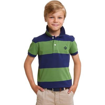 River Woods Custom Fit Striped Stretch Polo Royal Blue/belize Green Size: 4 | Shirts Outlet | Unisex | Blauw
