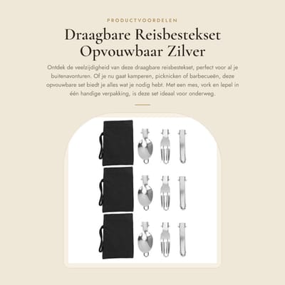 Dailygoods- Reisbestekset Driedelig - Opvouwbaar - Roestvrij Staal - Inclusief Opbergtas - Duurzaam - Geschikt voor Kamperen/Picknicken - Bestekset