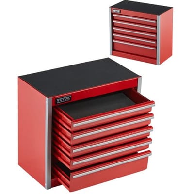 VEVOR Gereedschapskist 218 x 118 x 205 mm, Metalen gereedschapskist met 5 laden, Gereedschapskoffer met EVA-inzetstukken en PP-voetkussens, Robuust staal met kogellageropening en poedercoating, Rood