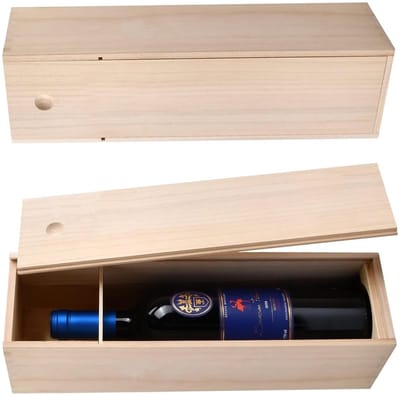 Dailygoods - Houten wijngeschenkdoos, enkele fles wijndoos, houten champagneverpakkingsdozen met schuiftop, koffer voor verjaardagsfeestje bruiloft kerstverjaardag