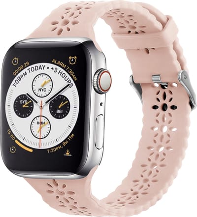 Strap-it Siliconen smartwatch bandje - Geschikt voor Apple WatchSeries 1/2/3/4/5/6/7/8/9/10/11/SE/SE2/SE3/Ultra (2) - Roze - Siliconen horlogeband met patroon voor iWatch maat: 44mm / 45mm / 46mm / 49mm