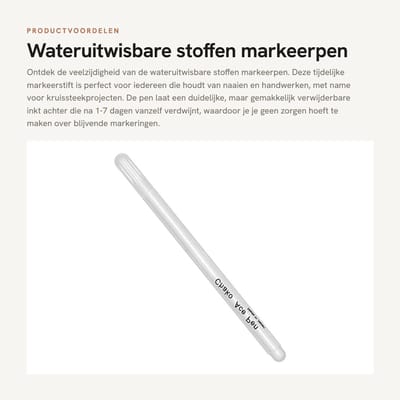Dailygoods- Markeerpen Wateruitwisbaar - Tijdelijke Markeerstift - Uitwisbare Pen - Stoffen Marker - Handwerk - Kruissteek - Stoffenmarker