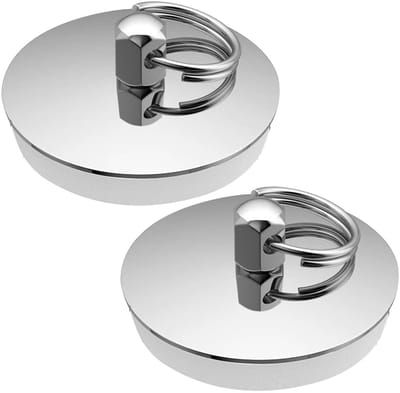 Cosensi- Badstop 42-46 mm - Set van 2 - Afvoerstop voor badkuip - Gootsteenafvoerstop - Lekvrije rubberen stop - Roestvrij staal met rubberen ring