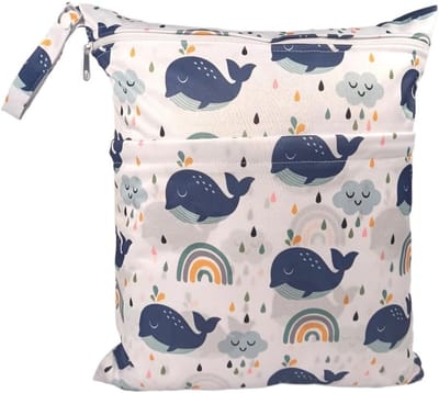Waterdichte Luiertas voor Kleuters met Cartoon Dierenprint, Herbruikbare Nat-Droog Tas voor Reizen, Geschikt voor Stoffen Luiers en Accessoires