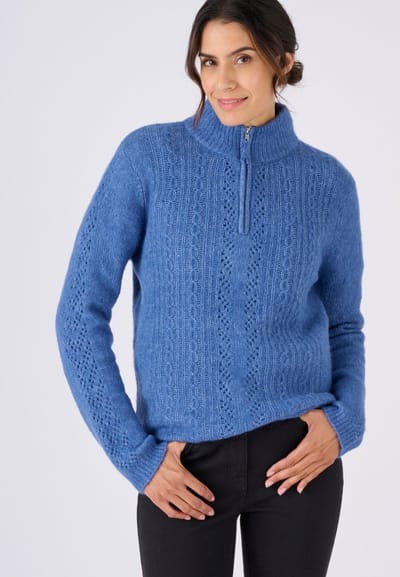 Damart - Trui met ritskraag van alpacamix - Dames - Blauw - XS