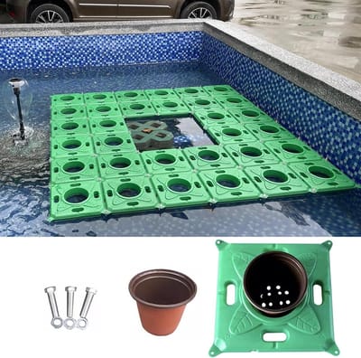 Drijvende mand - Waterplantenbak vijver - Vijver decoratie - Creëert kunstmatige eilanden - 33x33x6 cm - Groen