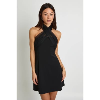 boohoo Dames Lange Tulle Halternek Minikjurk | Zwart | Maat: 44