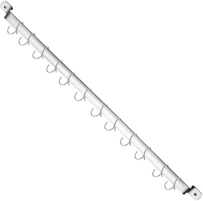 Keukengerei, keukenrek, organizer voor hangende messen, hangende pan-gebruiksvoorwerpenhouder, wandmontage, gastronomische rail met 14 haken