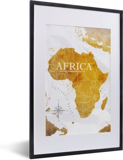 Poster in lijst - Fotolijst 40x60 cm - Posters - Wereldkaart - Afrika - Goud - Posterlijst zwart - Decoratie - Wanddecoratie woonkamer - Muurdecoratie slaapkamer