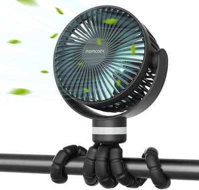 Draagbare Kinderwagen Ventilator 8000mAh met 27 Uur Accuduur, Clipventilator met 360° Verwijderbare Kop, 4 Snelheden en LED Nachtlampje