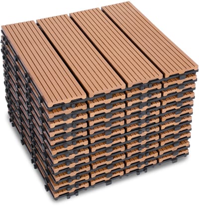 Terrastegels, 66 stuks (6 m²), kliktegels met houtlook, WPC-tegel, 30 x 30 cm, bruin